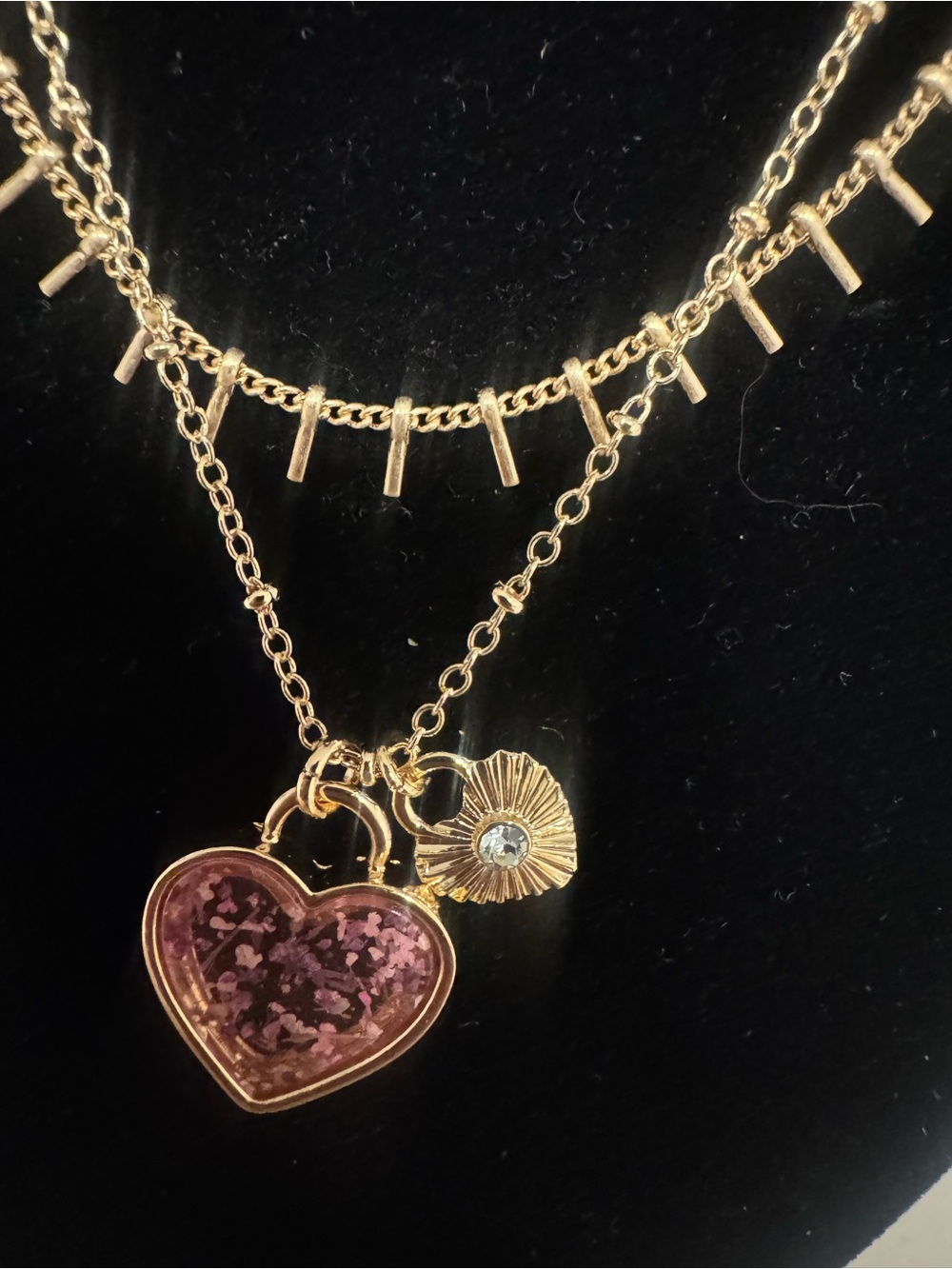 lonna & lilly Gold Layered Necklace with Pink Glitter Heart Charm